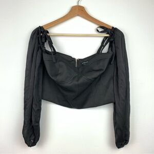 Bebe Detachable Sleeves Bustier Top Blouse Size Large Black Zip Witchy Fairy